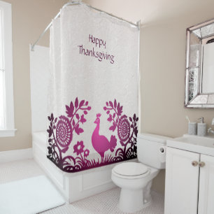 Magenta Thanksgiving Turkey Floral Shower Curtain