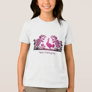 Magenta Thanksgiving Turkey Floral T-Shirt Tri-Blend Shirt