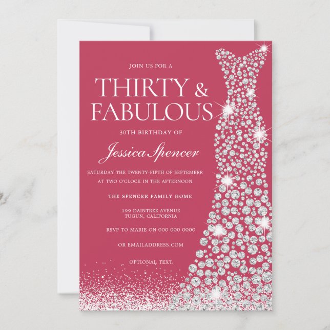 Magenta Thirty & Fabulous 30th Birthday Dress Invitation (Front)