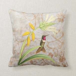 Magenta Throated Hummingbird Vintage Grunge Pillow