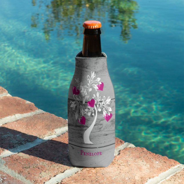 Magenta Tree of Hearts Personalised Bottle Cooler (In Situ Pool)