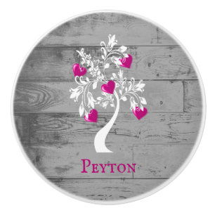 Magenta Tree of Hearts Personalised Ceramic Knob