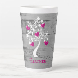 Magenta Tree of Hearts Personalised Latte Mug