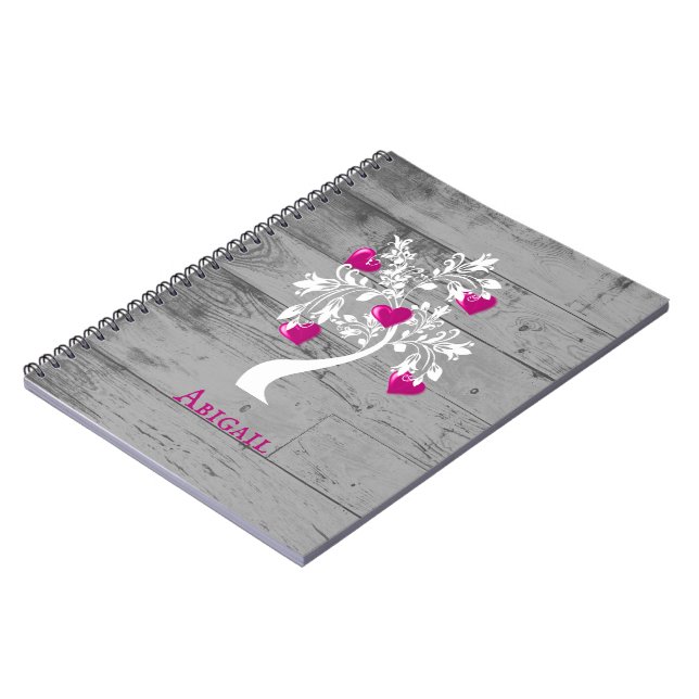 Magenta Tree of Hearts Personalised Notebook (Left Side)