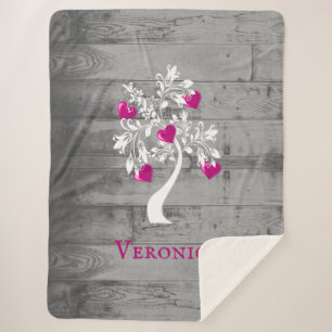 Magenta Tree of Hearts Personalised Sherpa Blanket