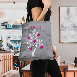 Magenta Tree of Hearts Personalised Tote Bag