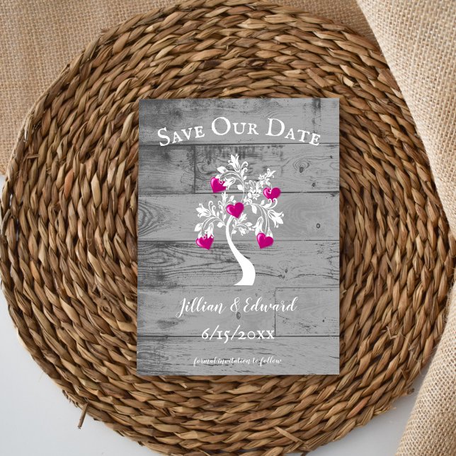 Magenta Tree of Hearts Save The Date Announcement (Magenta Tree of Hearts Save the Date)