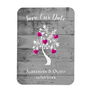 Magenta Tree of Hearts Save The Date Magnet