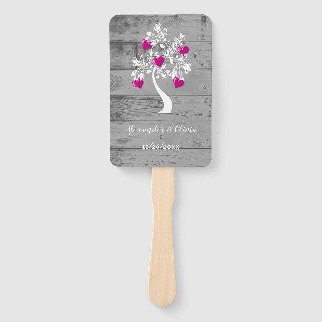 Magenta Tree of Hearts Wedding Favour Hand Fan (Front)
