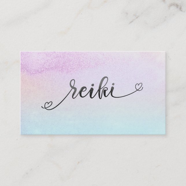 *~*  Magenta Turquoise Mint Black Glitter REIKI Business Card (Front)