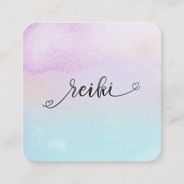 *~*  Magenta Turquoise Mint Black Glitter REIKI Square Business Card (Front)