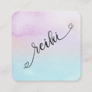 *~* Magenta - Turquoise Mint Black Glitter REIKI Square Business Card
