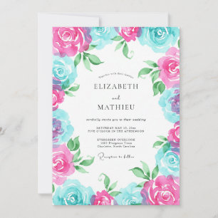 Magenta Turquoise Wreath Wedding Invitation