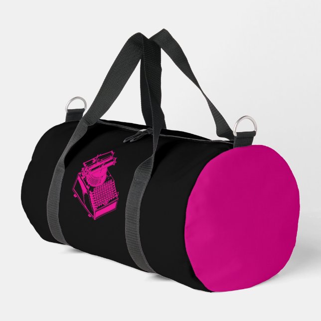 Magenta Type Writing Machine Magenta Duffle Bag (Left Corner)