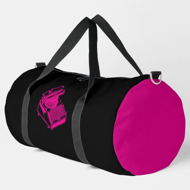 Magenta Type Writing Machine Magenta Duffle Bag (Left Corner)
