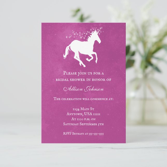 Magenta Unicorn Bridal Shower Invite (Standing Front)