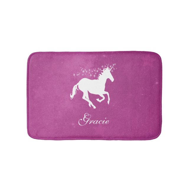 Magenta Unicorn Personalised Bath Mat (Front)