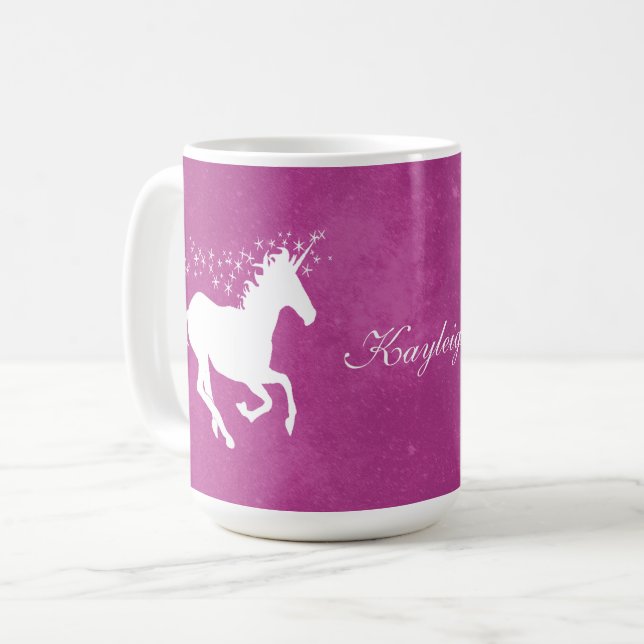 Magenta Unicorn Personalised Coffee Mug (Front Left)