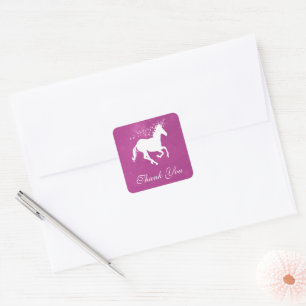Magenta Unicorn Thank You Stickers