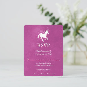 Magenta Unicorn Wedding RSVP Card