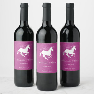 Magenta Unicorn Wedding Wine Label