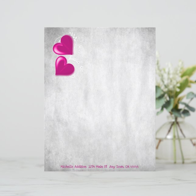 Magenta Valentine Hearts Personalised Paper Sheet (Standing Front)