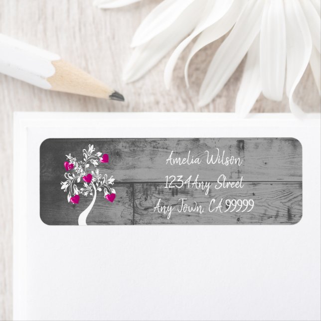 Magenta Valentine Hearts Tree Return Address Label (Insitu)
