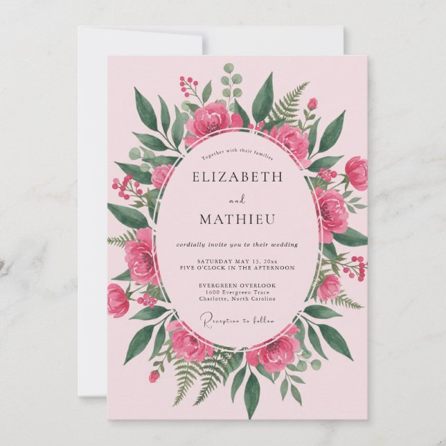 Magenta Verdant Foliage Eucalyptus Wedding Invitation (Front)