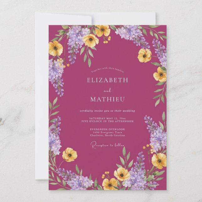 Magenta Vibrant Botanical Wedding Invitation (Front)