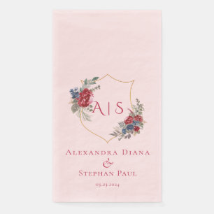 Magenta Vintage Botanical Floral Crest Monogram Napkin