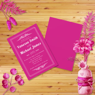Magenta vintage elements and border wedding invitation