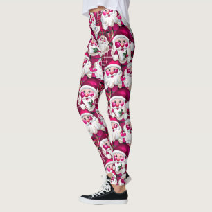 Magenta Vintage Santa Claus Tartan Plaid Christmas Leggings