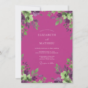 Magenta Violet Foliage Eucalyptus Wedding Invitation