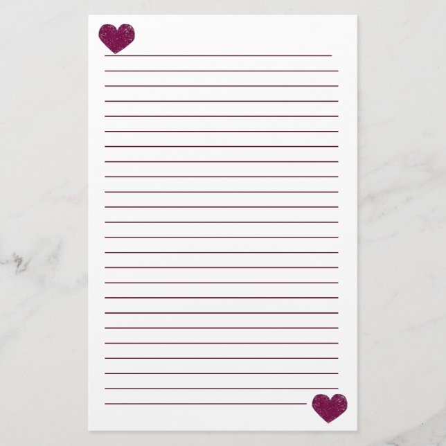 Magenta Violet Lace Heart Lined Stationery (Front)