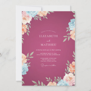 Magenta Warm Peach Petal Wedding Invitation