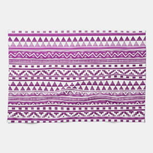 Magenta Watercolor Abstract Aztec Tribal Pattern Tea Towel