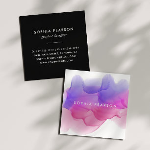 Magenta Watercolor Blot Square Business Card