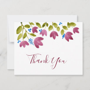 Magenta Watercolor Flowers Thank You Card