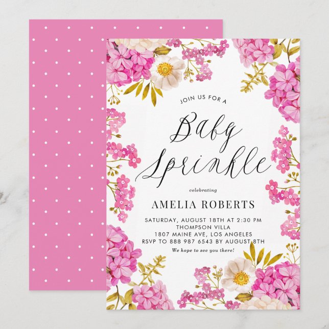 Magenta Watercolor Hydrangeas Floral Baby Sprinkle Invitation (Front/Back)