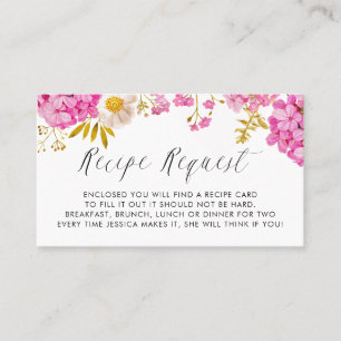 Magenta Watercolor Hydrangeas Recipe Request Card
