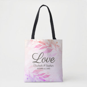 Magenta Watercolor Leaves Wedding Thank You Gifts Tote Bag