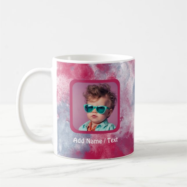 Magenta Watercolor Wash & Customisable Photo Mug (Left)