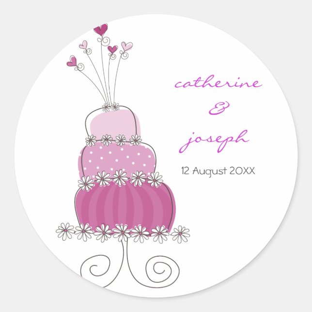 Magenta Wedding Cake Thank You Gift Label Sticker (Front)