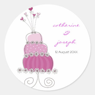 Magenta Wedding Cake Thank You Gift Label Sticker