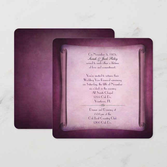 Magenta Wedding Vow Renewal Scroll Invitation (Front/Back)