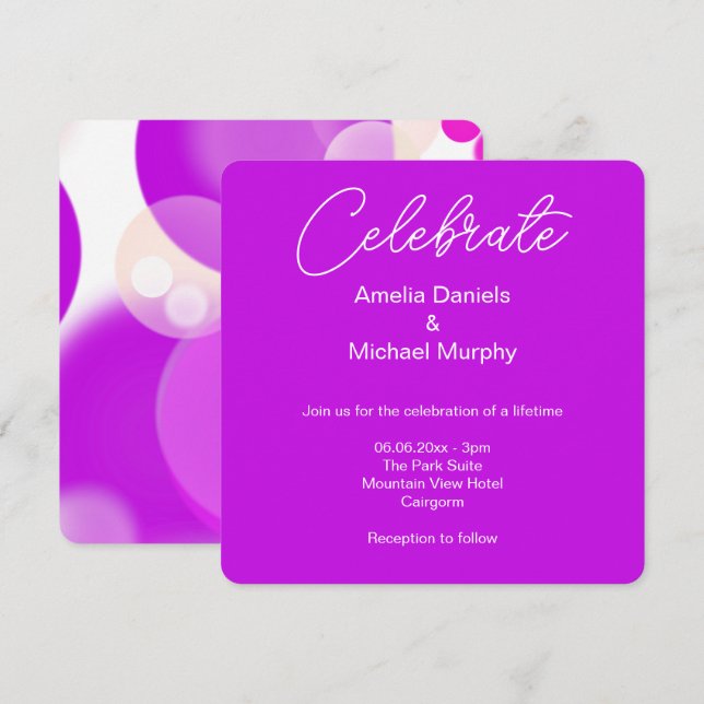 Magenta & White Bubble Modern Wedding Invitation (Front/Back)