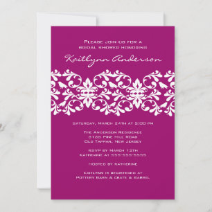 Magenta  & White Damask Bridal Shower Invitation
