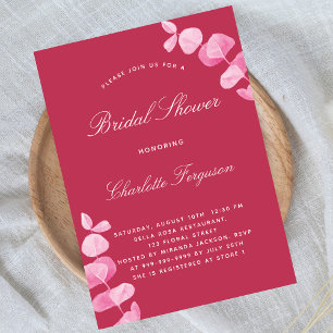 Magenta white eucalyptus luxury bridal shower invitation