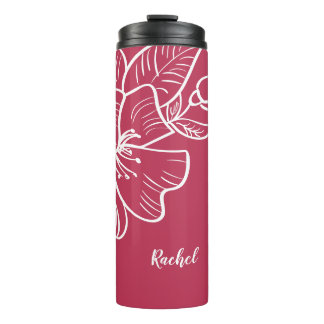 Magenta & White Floral Monogram Template Botanical Thermal Tumbler