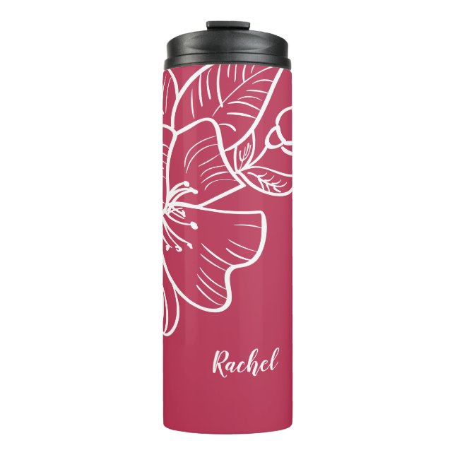 Magenta & White Floral Monogram Template Botanical Thermal Tumbler (Front)